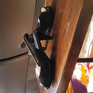Bella Vita Black Suede Slingbacks, size 10W
